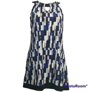 𝅺WHBM Summer Spring mosaic geometric mini halter tunic dress size medium
